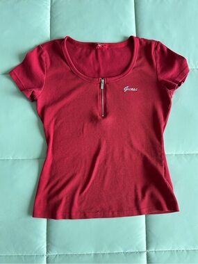 Vintage Guess Red Quarter Zip Tee